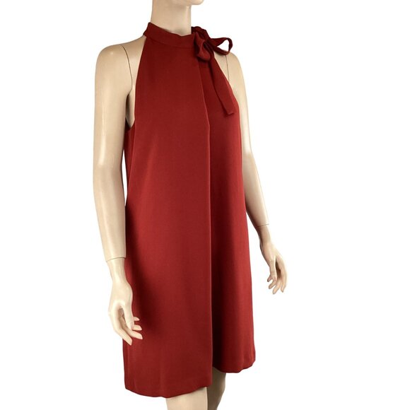 Theory Espere Dress Size 2 NWT Admiral Tie Neck A-Line Red - Picture 5 of 10